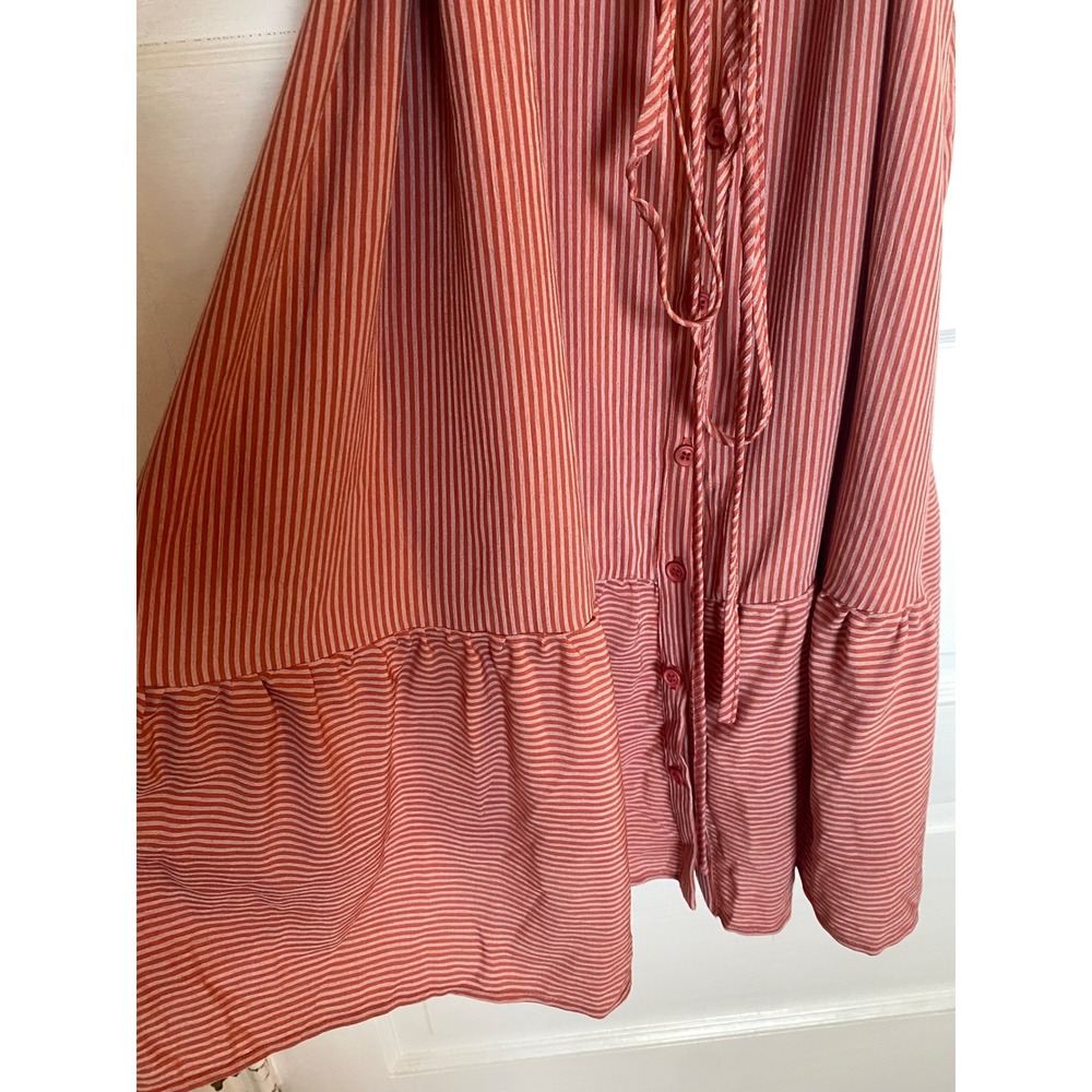 Gilli Calla Shirt Dress 2X Dark Pink Striped Ruffle Sleeve Button Front New - Picture 7 of 14